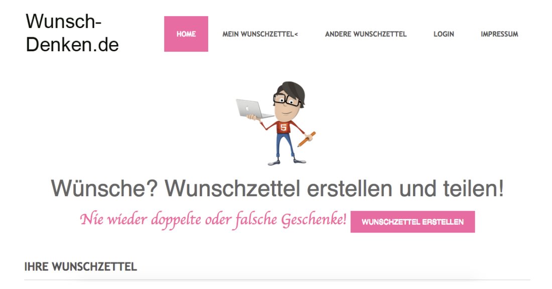 Screenshot des Entwurfs Wunsch-Denken.de von 2014